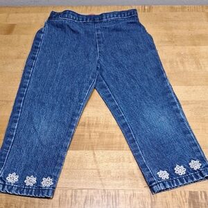 Vintage Esprit Blue Denim Kids Jeans with White Floral Embroidery Sz 3T Pull On‎